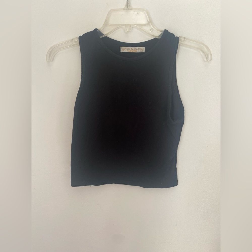 Pull & Bear Black Crop Tank Top Euro Medium